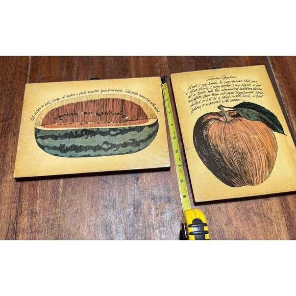 2 Vintage John Rutherford Gourmet Plaques-Apple & Watermelon on Red Wood - Picture 4 of 9
